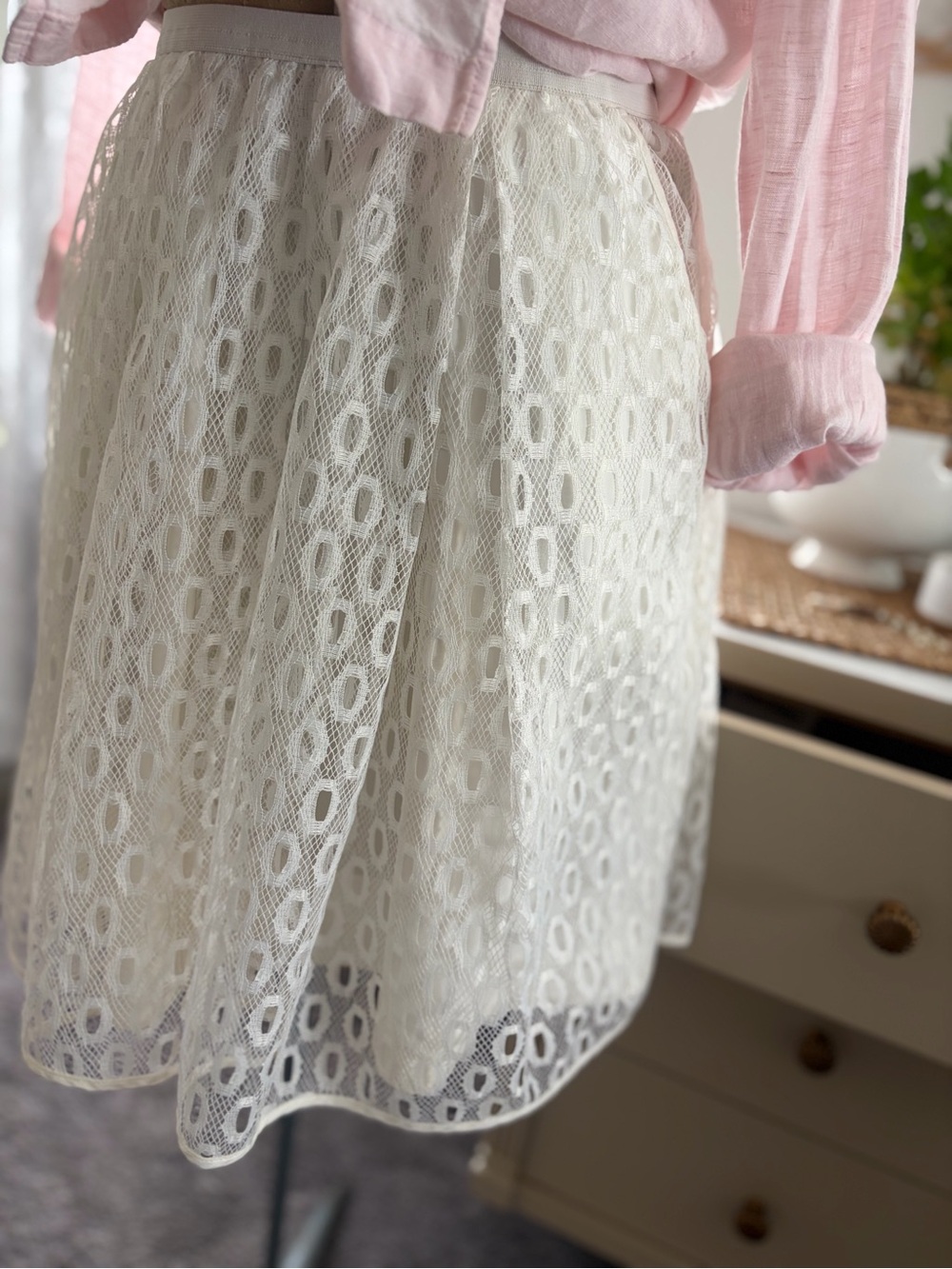 Maeve Anthropologie Ivory Lawn Party Skirt